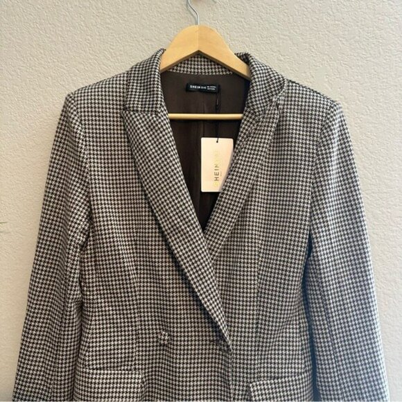 Shein Bae Black and Ivory Houndstooth Oversized Women's Blazer Size Small - Picture 4 of 8